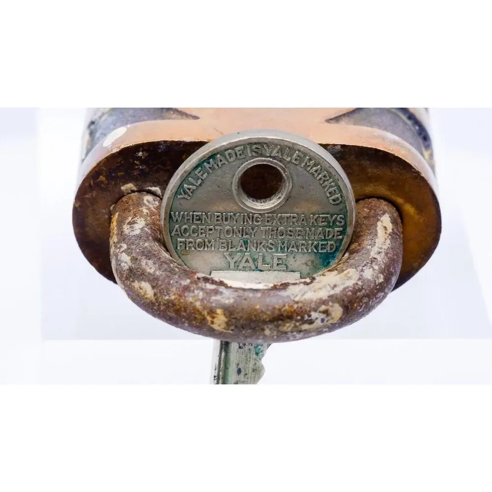 Vintage Yale Brass Padlock with Key – Antique Industrial Lock – Patina Decor
